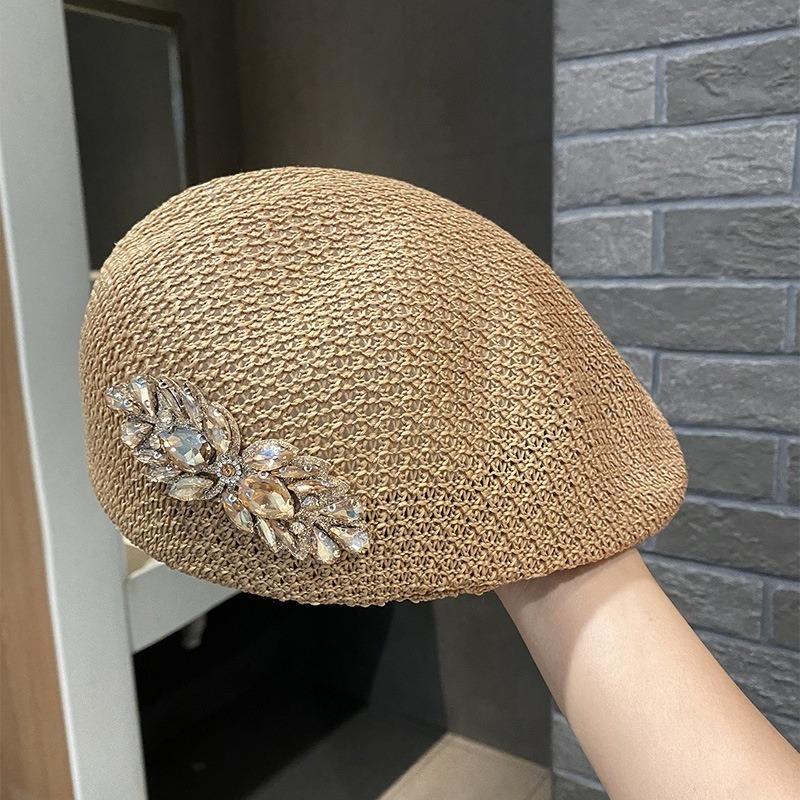 1 Piece of Vintage Rhinestone Knitted Beret, Elegant and Versatile. Vintage Party Rhinestone Design with Premium Texture