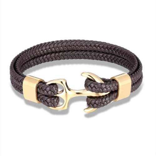 Leather Bracelet for Men Black Braid Multilayer Rope Chain Stainless Steel Anchor Male Jewelry Pulseras Gifts