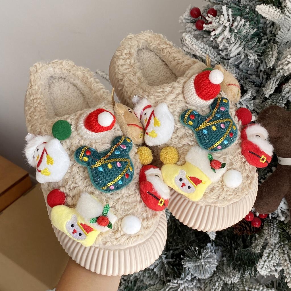 Fashion Women Cute Cartoon Snowflake Christmas Cotton Slippers Ladies Winter New Anti-slip Winter Warm Indoor Home Floor Fluffy Slides