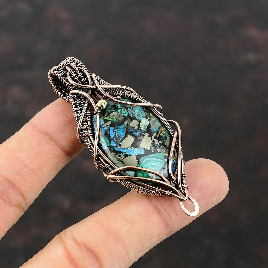 Copper Azurite Malachite Pendant Copper Wire Wrapped Pendant Copper Jewelry Real Gemstone Pendant Gift For Her Handmade Wire Wrapped Jewelry