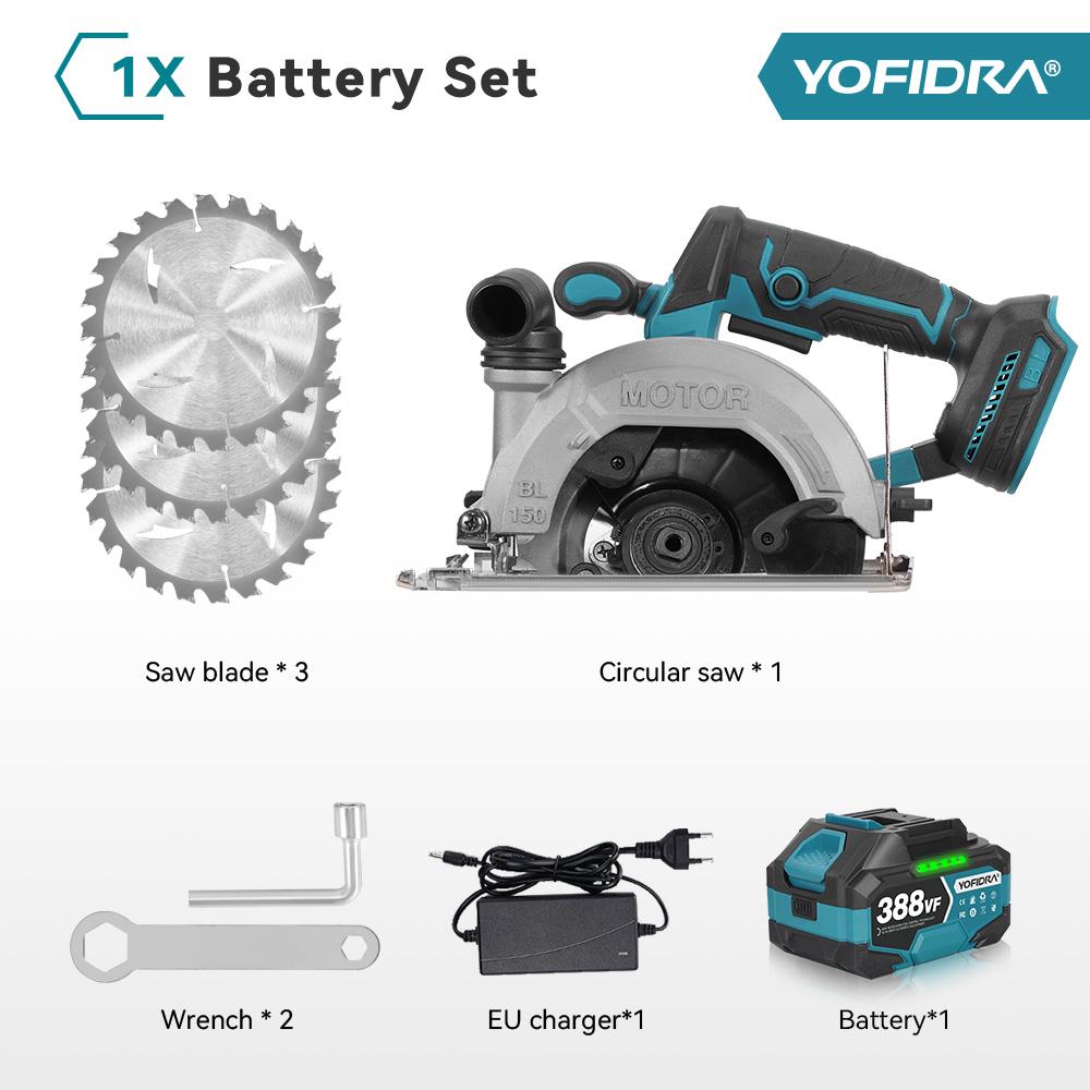 YOFIDRA 6Inch Brushless Electric Circular Saw Digital Display Chainsaw Multifunctional Cutting Tool For Makita 18V Battery Pin