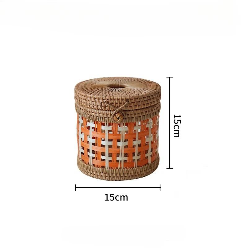 

Handwoven Rattan Tissue Box Ethnic Round Storage Holder for Bathroom/Table Decor Natural Fiber Home Organizer Tissue Cove Gift