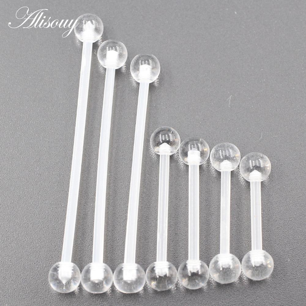 Alisouy 10PCS 12mm-38mm Transparent Acrylic Ball Women Piercing Long Industrial Barbell Tongue Ring Ear Tragus Helix Stud