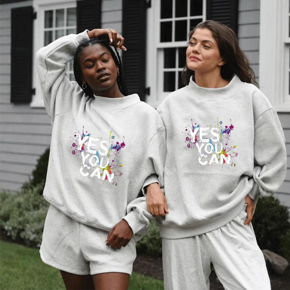 Women's Autumn Trendy Cross-Border Heavyweight Loose Hoodie with Mid-High Collar and Long Sleeves