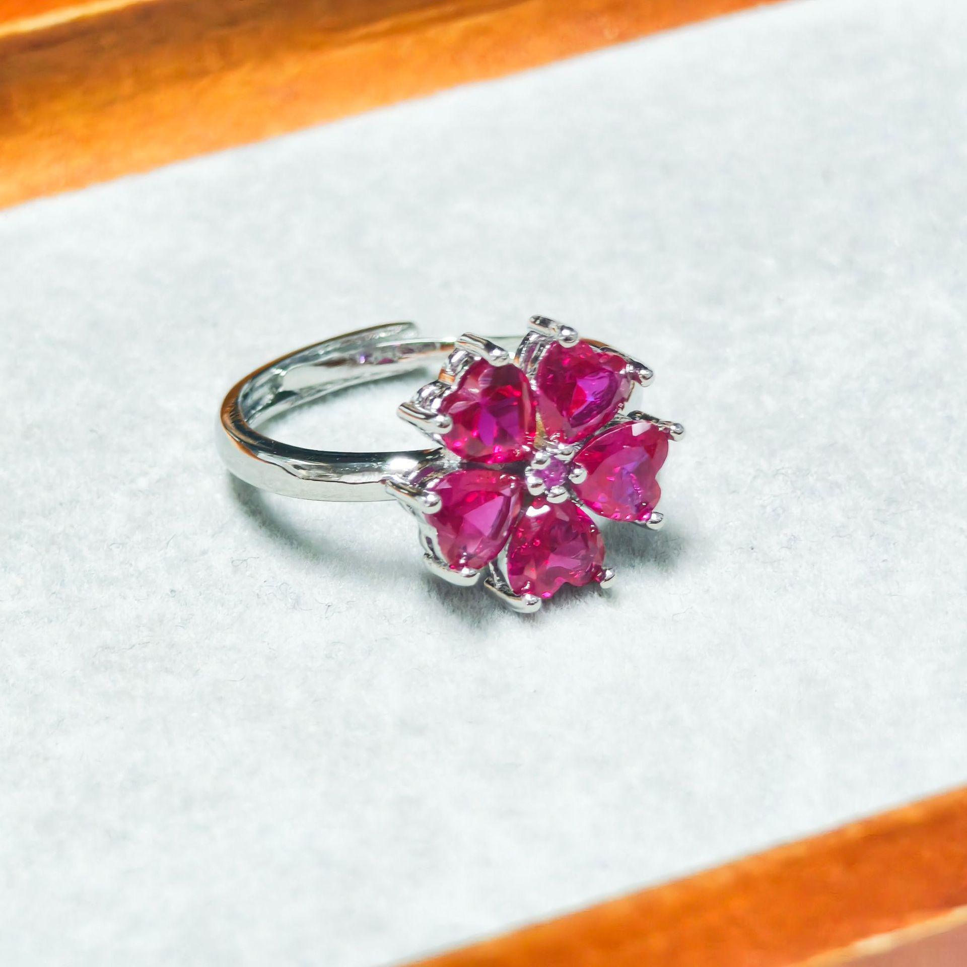 Gessen Exquisite Red Flower Petal Jewelry Set: Women s Stud Earrings, Ring, and Pendant.