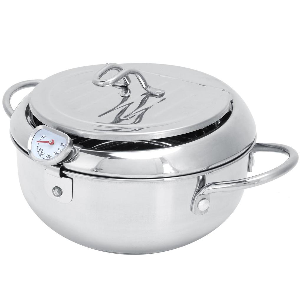 28cm Japanischer Tempura Fritteuse Topf 201 Edelstahl Frittiertopf mit Thermometer Ölfilter