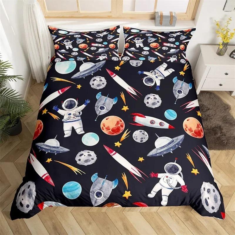 Astronaut Duvet Cover Set, Space Bedding Set for Kids Boys, Sky Galaxy Themed Comforter Cover, QueenKingTwin Size Quilt Cover