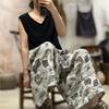 Johnature Women Vintage Striped Pants Print Floral Elastic Waist Loose Trousers Autumn Belt Casual Long Pants