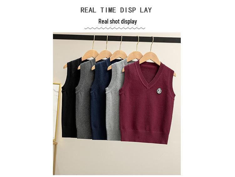 Kids' 2025 Autumn School Uniform V-neck Knitted Vest - Academy Style for Boys and Girls