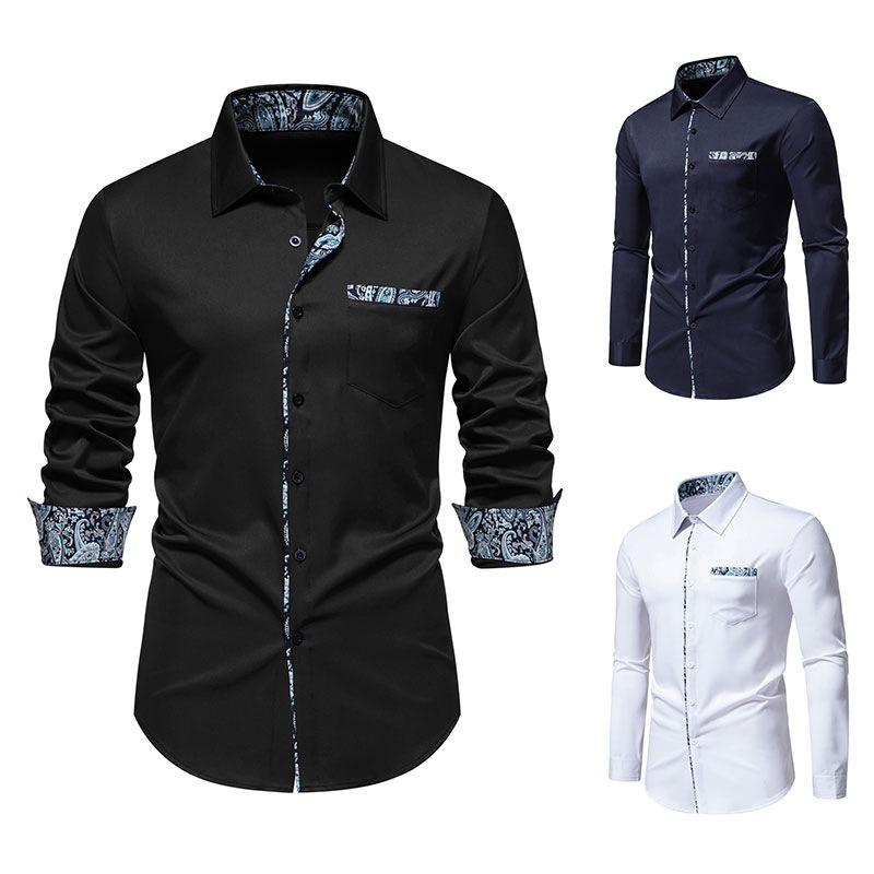 Frühlings Herrenmode Dreiecksausschnitt Kaschmirblume Colorblock Langarmhemd für Herren Hemden (Herren)