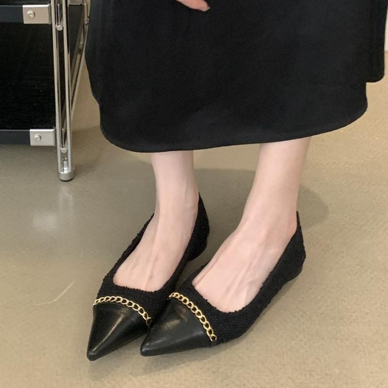 Fashion Fashion Metal Chain Decoration Low-heeled Shoes Women Elegant Pointed Toe Shallow Brand Designer Shoes Comfort Zapatos De Mujer