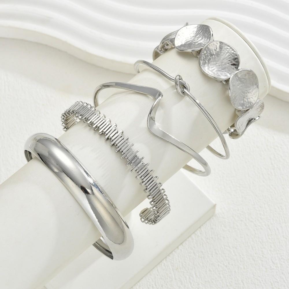 5Pcs/Set Gold Color Punk Geometry Multilayer Bangles Delicate Women's Hand Bracelet  for Women