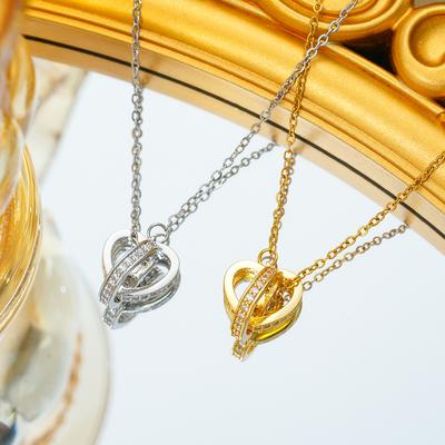 Collier Double Anneau Amour Nouveau Style Chaîne Clavicule Haut de Gamme Incrustée de Diamants pour Femmes