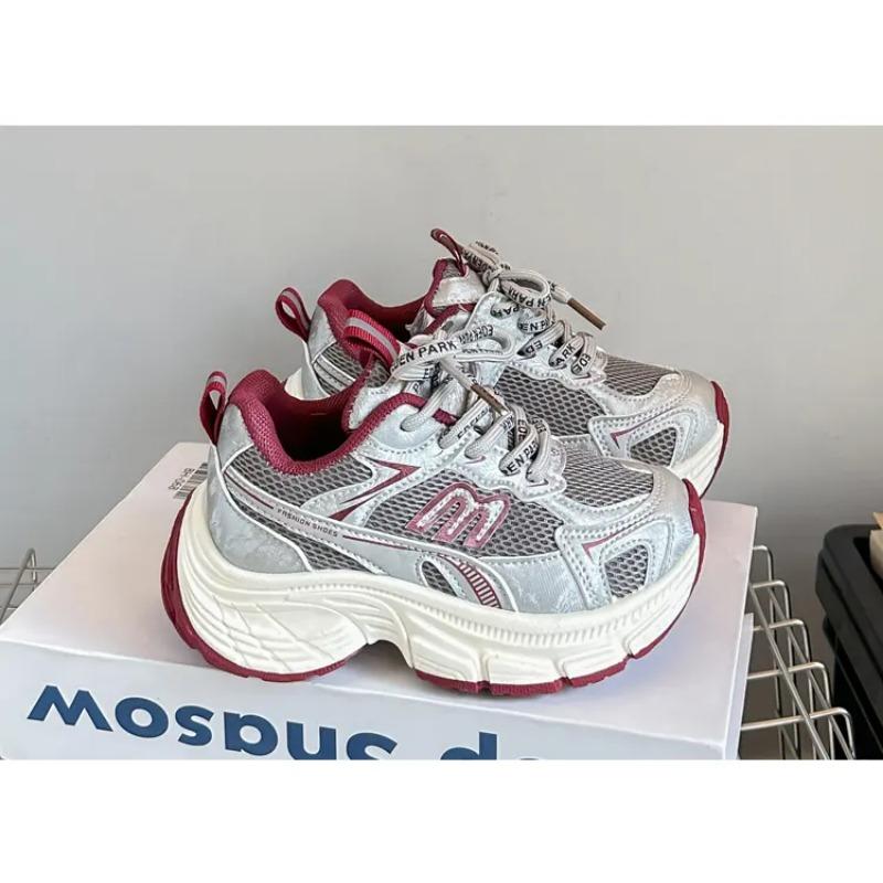Kids Retro Chunky Sneakers Breathable Mesh Non-slip Lace-up Casual Shoes for Boys and Girls 26