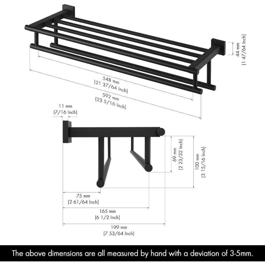 SUS 304 Stainless Steel Towel Rack Practical Double Bars Towel Shelf Household Bathroom Wall Mount Holder