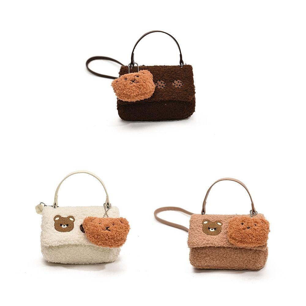Korean Style Plush Bear Crossbody Bag Cartoon Cute Cookie Handbag Mini Message Bag  Girls