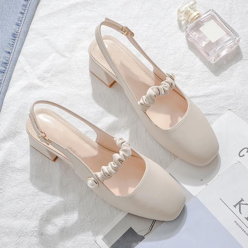 

Босоножки Баотоу женские летние средний каблук сказочный стиль квадратный носок задник открытый одинарная обувь большой размер полные ноги широкие ноги женская обувь высокие каблуки полные 40