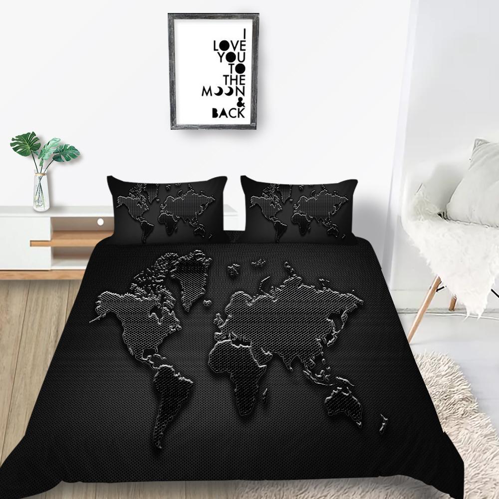 New Fashion Unique Design Duvet Cover Set Map Bedding Cover Suit Sea Quilt Cover Soft Cover Set Boys Twin Size Bed Clothes