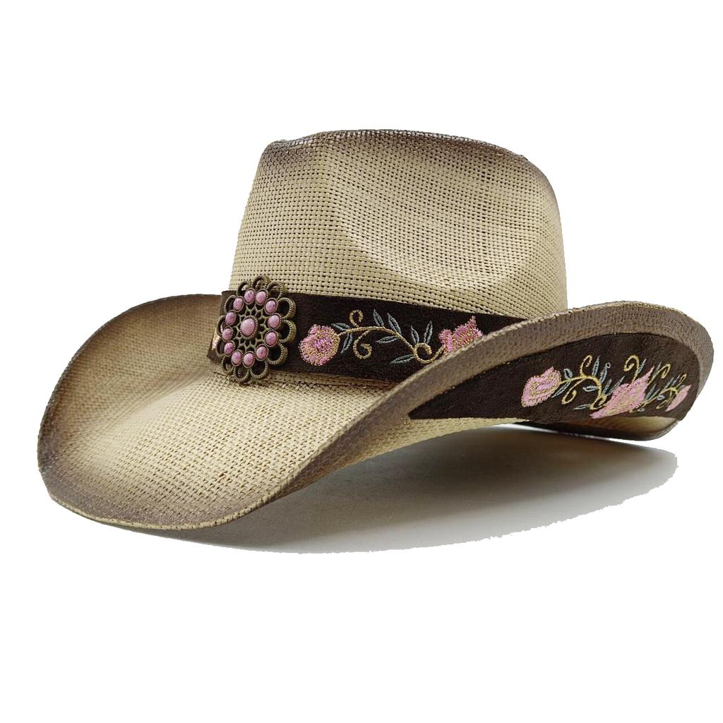 Westlicher Cowboy-Strohhut Bestickter Aufkleber 2026 Niedrigpreis-Ausverkauf Cowboyhut Sonnenhut Frühling/Sommer Breitkrempiger Hut Sombrero
