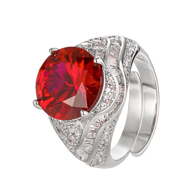 Jewelry Copper Bottom Gold-Plated Simulation Color Treasure Corundum Temperament Round Ring Female 12Mm