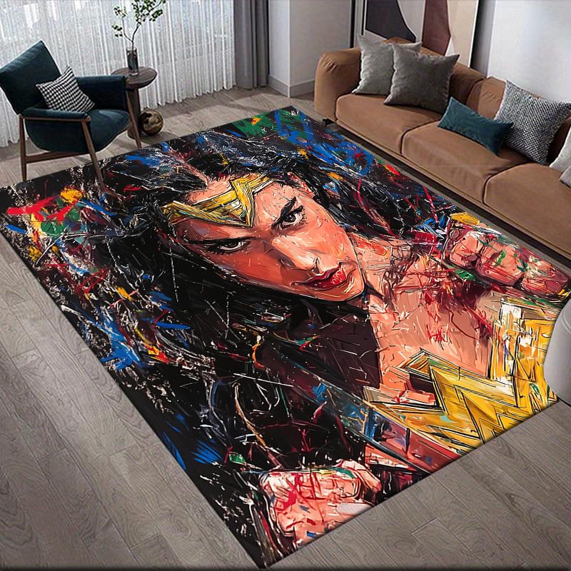 Hand-Drawn Wonder Woman Anti-Slip Rug, Rectangular Carpet for Living Room Decor