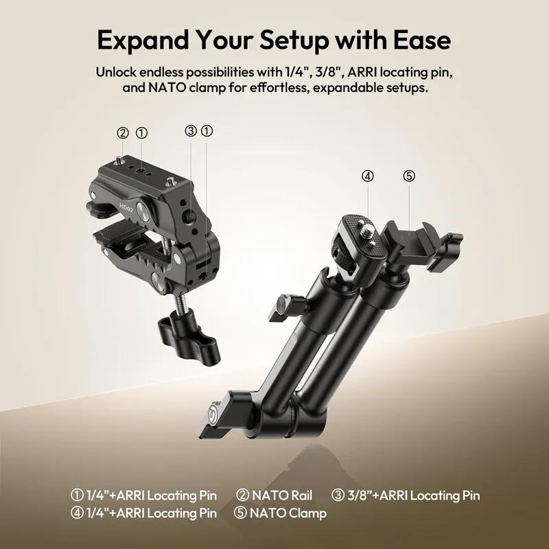 Ulanzi HD02 10 inch Magic Arm Kit with Super Clamp 1/4" Screw 360° Adjustable Ball Head Monitor Mount Camera Mount Holder