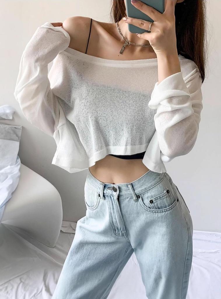 Yuoku Crop Short Loose Long Streetwear Dance Hip Jazz Women's Top, Hoodie, Fit, Thin, Sheer, Sleeves, Pullover, Layering, Midriff-Baring, Costume,