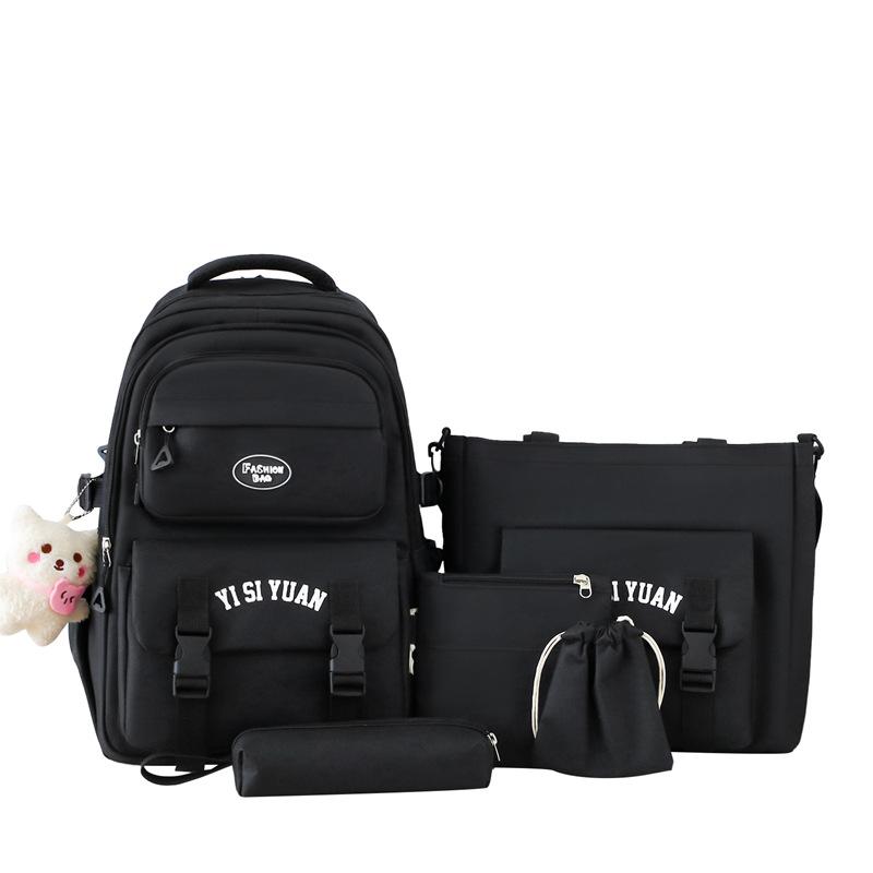 Five-Piece Backpack Set Children's Schoolbag Campus Lackup Ridge Protection Schoolbag Girls Large Capacity Lightweight Backpack