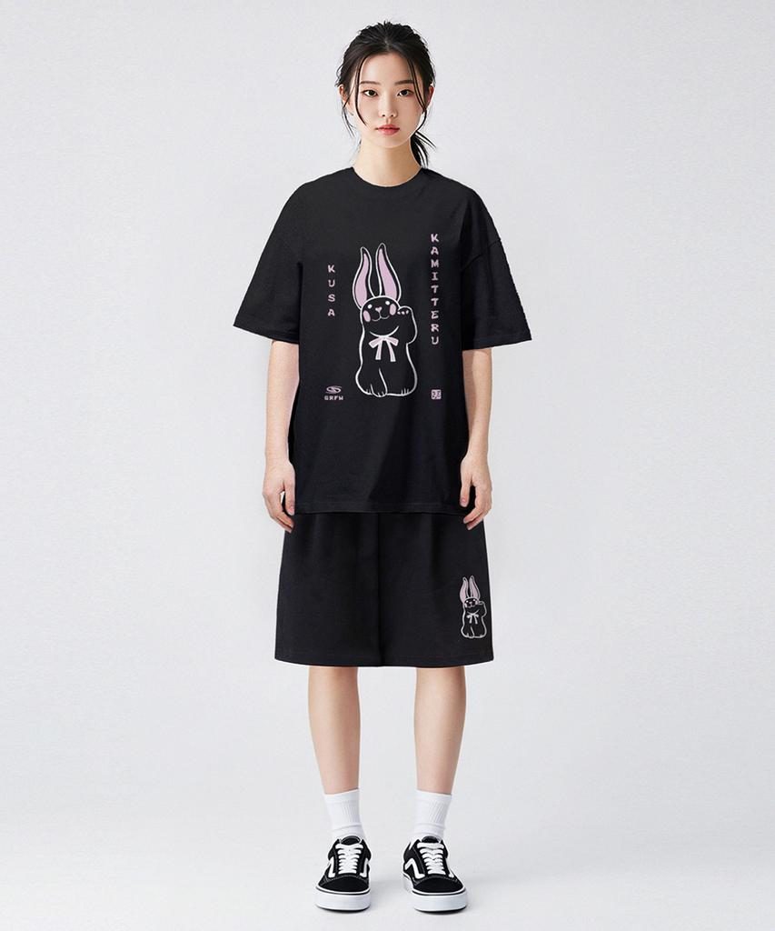 Geulaenpini Rabbit Oversized Short Sleeve T-Shirt - Black