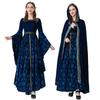 Mittelalterliches Gothic Hexenkostüm Damen Halloween Cosplay Bühnenperformance Vintage Renaissancekleid mit Umhang