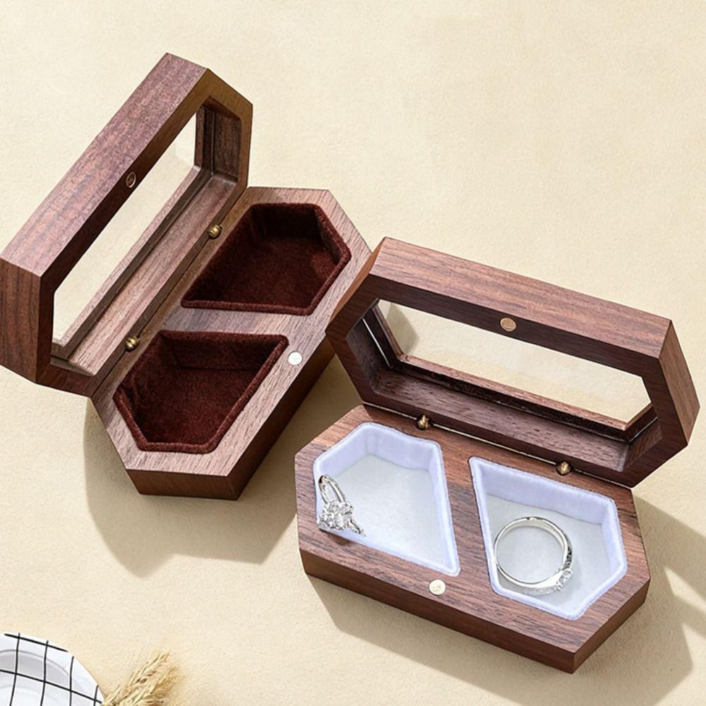 Luxury Mini Wood Rings Box Square Jewelry Organizer Fashion Rings Bearer Box Gifts