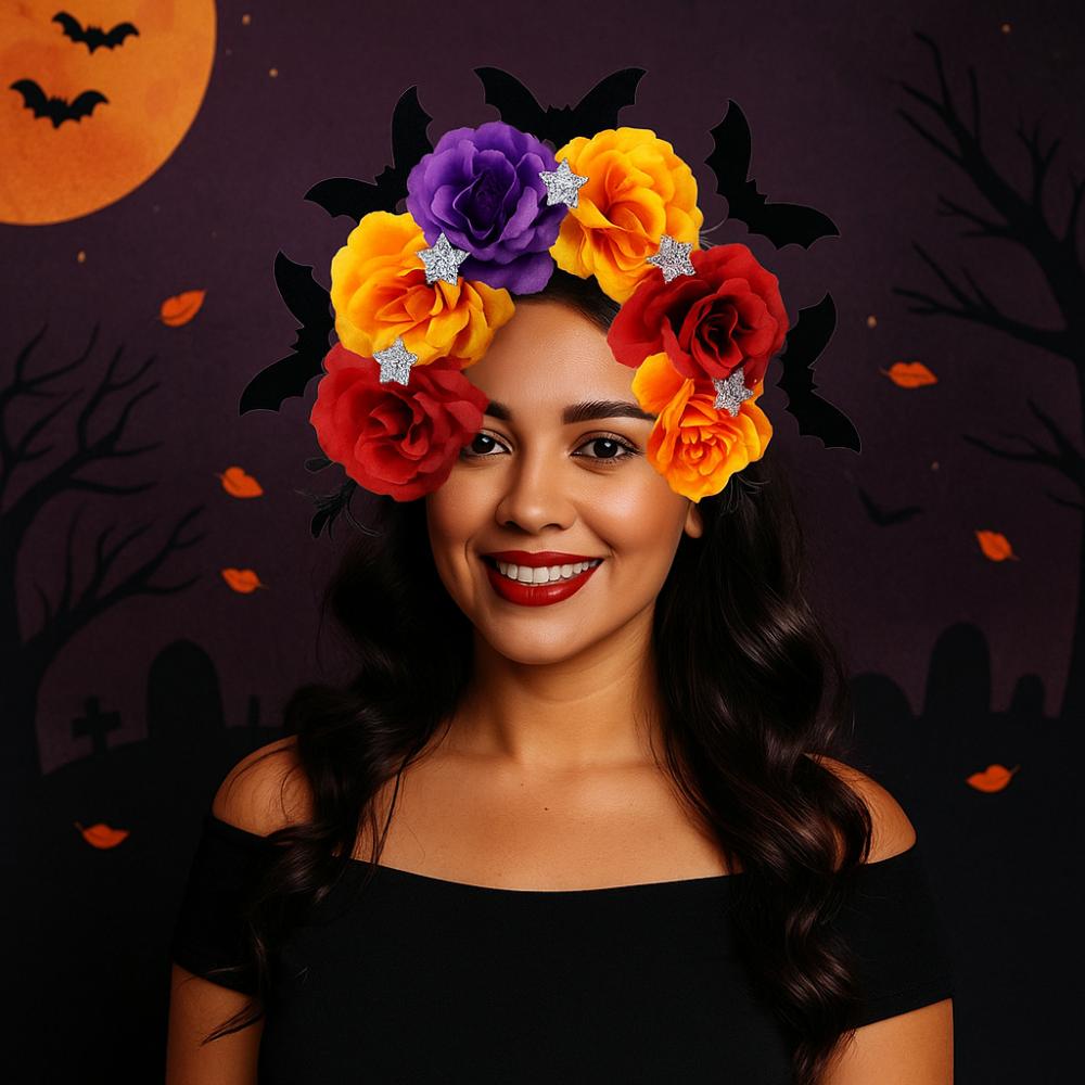 Simulation Bat Halloween Hair Hoop Exaggerated Gothic Flower Hairband  Photography Props