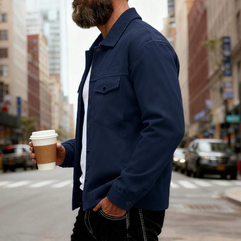 Men Casual Turn Down Collar Solid Color Slim Fit Single Breasted Jacket Outerwear