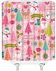 Funny Cartoon Snowman Santa Claus Shower Curtain With Pink Green Xmas Tree Pattern, Winter Holiday Bathroom Decor For Festival