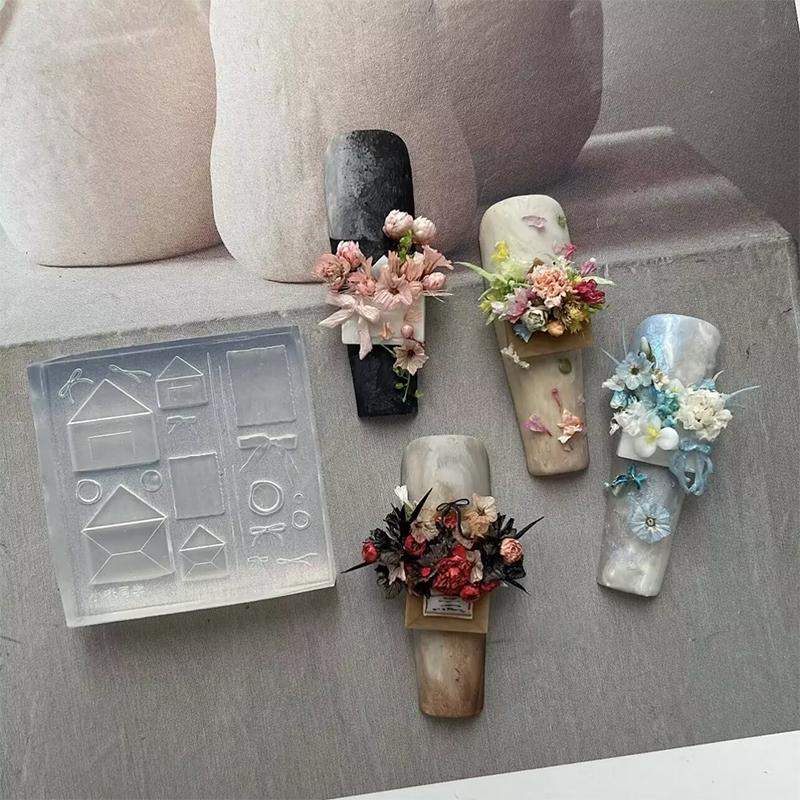 1 Stück Silikon Schleife Nagelkunstform Rosenblüten-Strauß-Stil Hochtransparent 3D-Nageldekorationen Nagelanhänger DIY Maniküreform