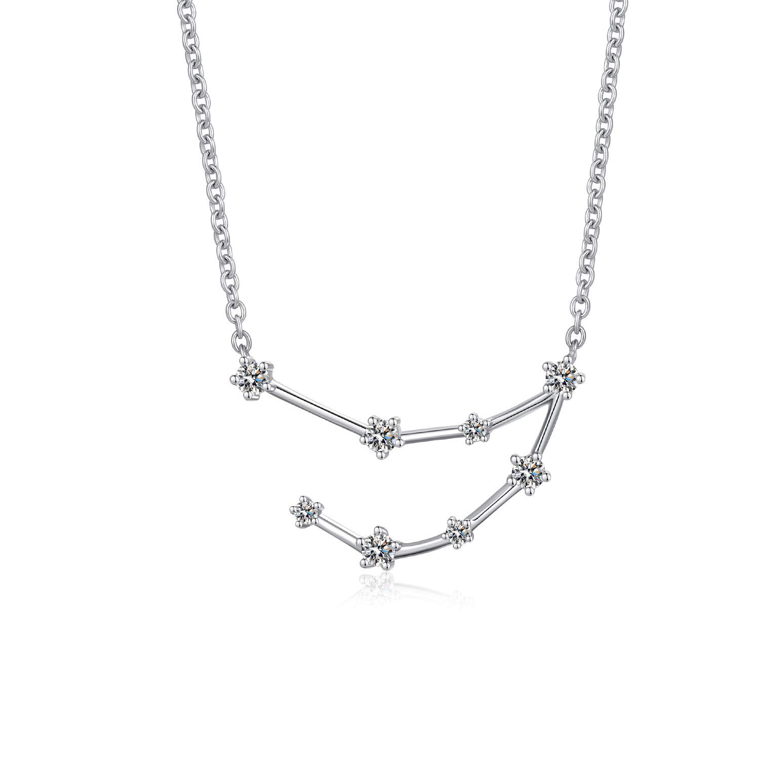 

JMI Zodiac Necklace Silver 12 Constellations Constellation Astrology Pendant CZ Star 14K Silver Plated Fine Chain Simple Fine Birth Accessories