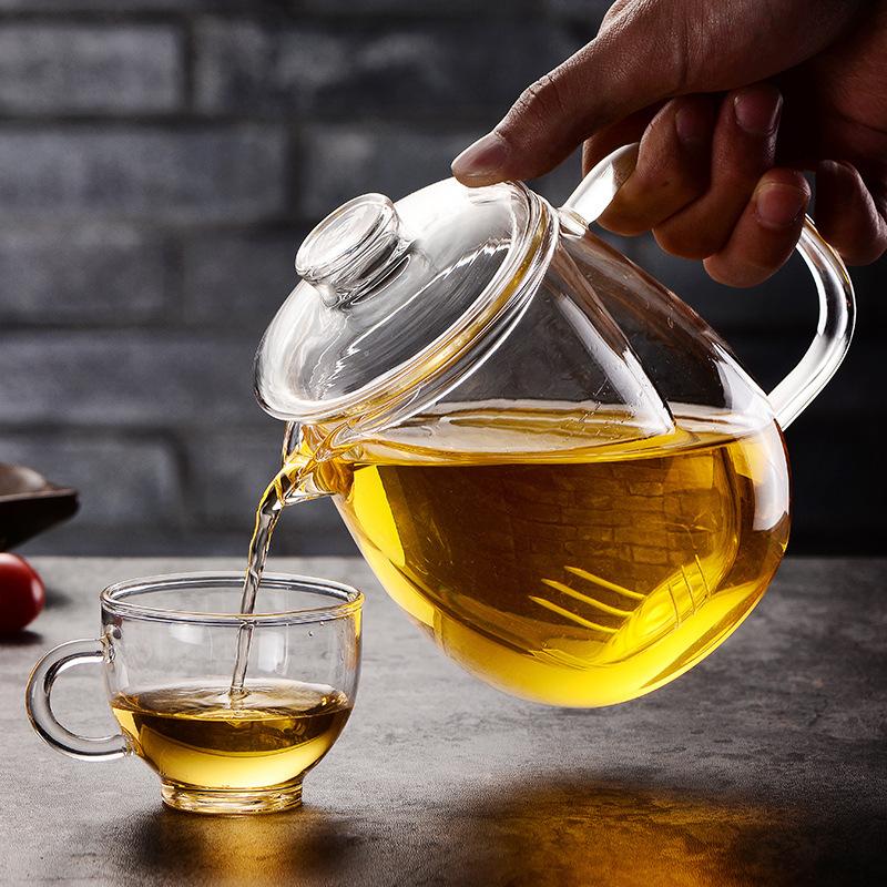 Set Teiera e Tazza in Vetro Resistente al Calore, Teiera con Infusore Gaiwan per Infusione Tè Oolong Bollitore per Acqua