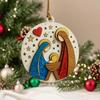 Nativity Scene Ornaments The Birth of Jesus Christian Ornament Round Wooden Religious Christmas Hanging Ornament for Xmas Tree Home Decor