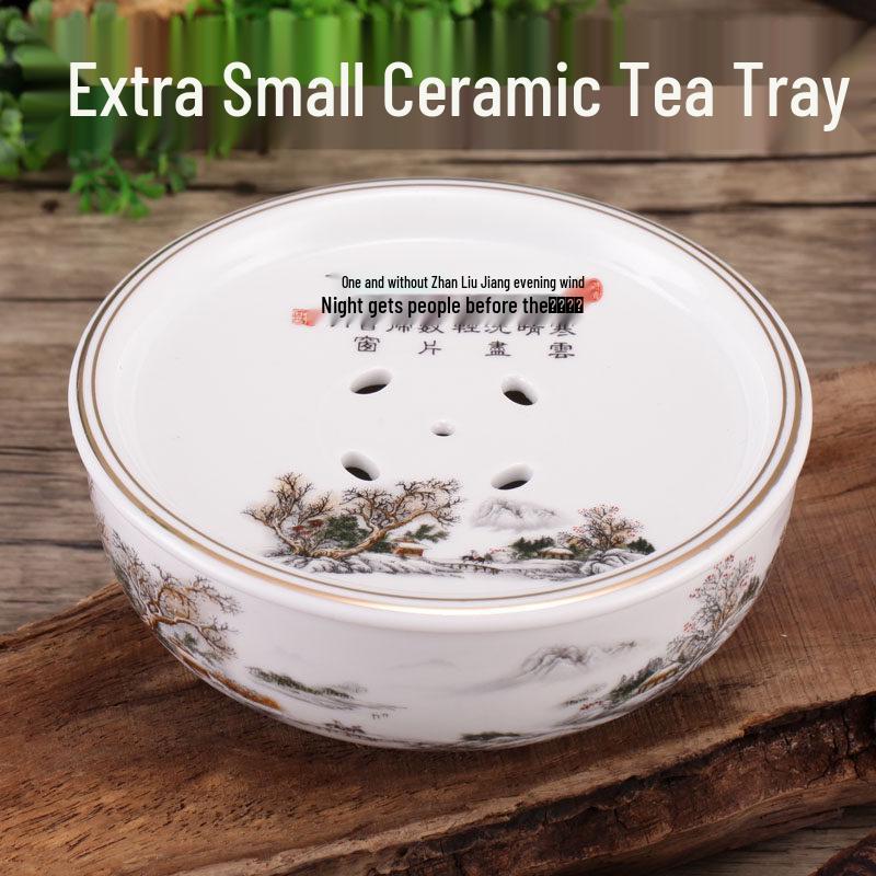 

6-Inch Round Blue and White Porcelain Mini Kung Fu Tea Tray Set Playful Tea Tray