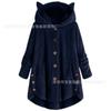 Autumn and Winter European and American Buttons Hooded Cat Ears Plush Top Irregular Trendy Brand Solid Color Coat Women