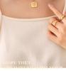 French Retro Rose Pendant Necklace - Gold Plated Stainless Steel Square Design with Clavicle Chain