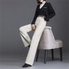 2022 Autumn Winter Korean Solid Color High Waisted Elastic Elegant Wool Office Ladies Women's Trousers  Wide Leg Pants Women