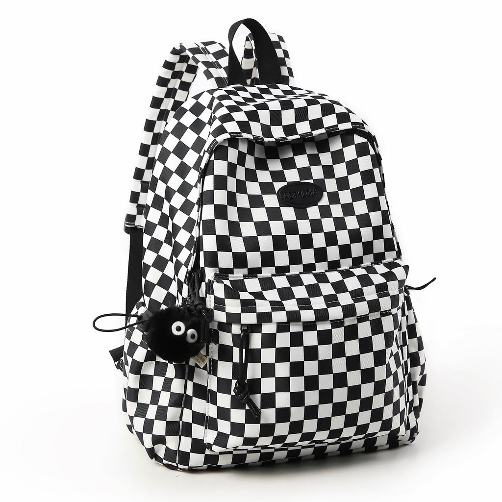 Korean Girl's Backpack for High School Students Attending Classes, Large Capacity Travel Backpack, Checkerboard Fashion