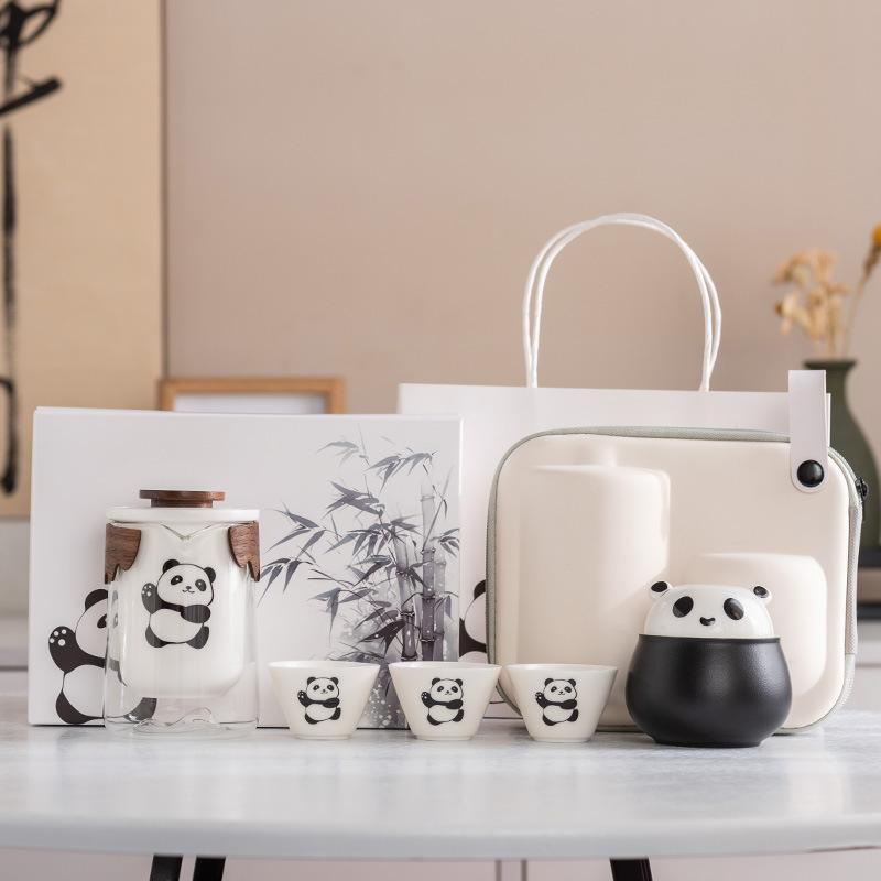 

Панда саловый нефрит фарфоровый дорожный чайный набор для путешествий на открытом воздухе портативный Сычуань живописное место деловой памятный подарок