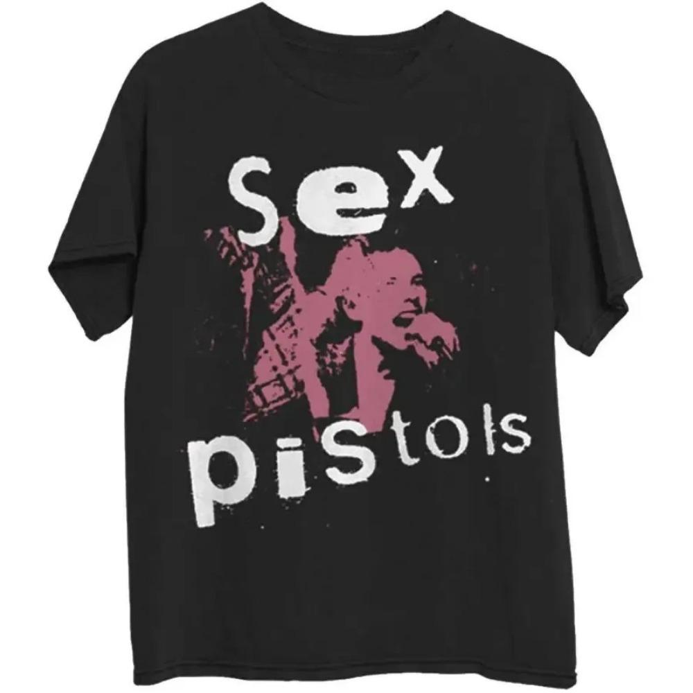 British Punk Rock Band Sex Pistols Classic Poster Print T-Shirt Women Men Summer New Style Loose Cotton Street Y2K Top