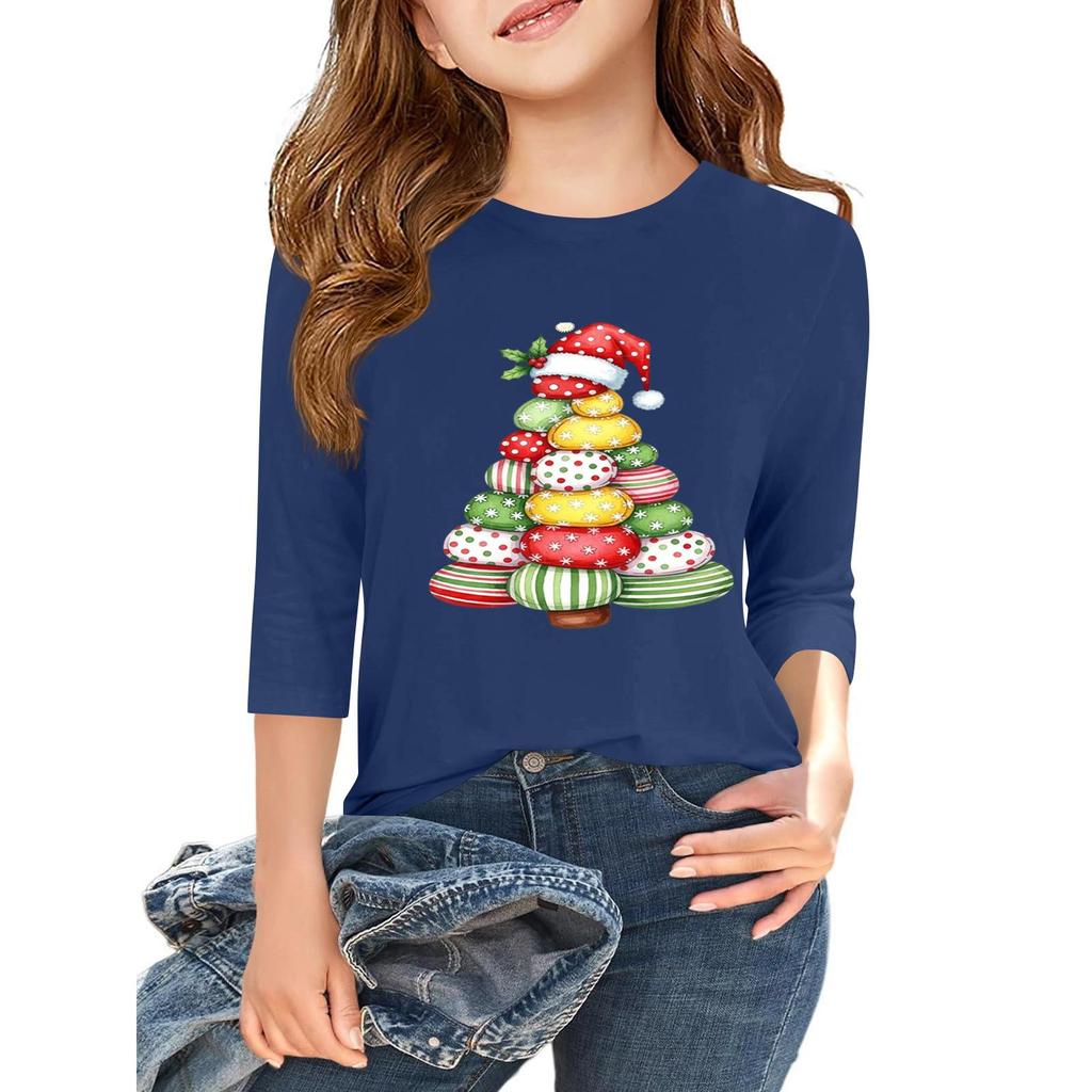 Tricou casual cu mâneci 3/4 pentru copii, cu gât rotund și imprimeu pentru Ziua Independenței