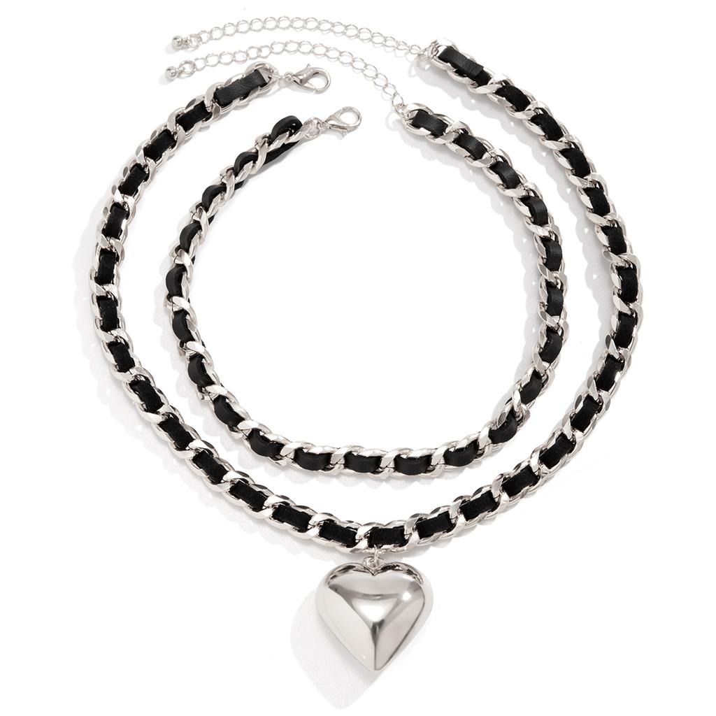 PuRui Trendy Kjærlighetshjerte Anheng Halskjede for Kvinner Lenkekjede Med PU-tau Sjarm Choker Zirkon På Halsen Damer Elegante Gaver