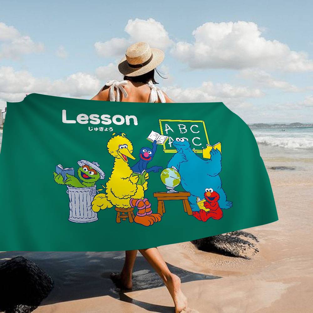 Cartoon S-Sesame-S-Street Bath Towel Microfiber Soft Water Absorbing Breathable For Girl Kids Decorative Cartoon Beach Towel