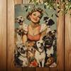 Vintage Style Iron Tin Sign Retro Lady Dogs Wall Art Decor Metal Plaque Home Decoration Mothers Day Perfect Gift