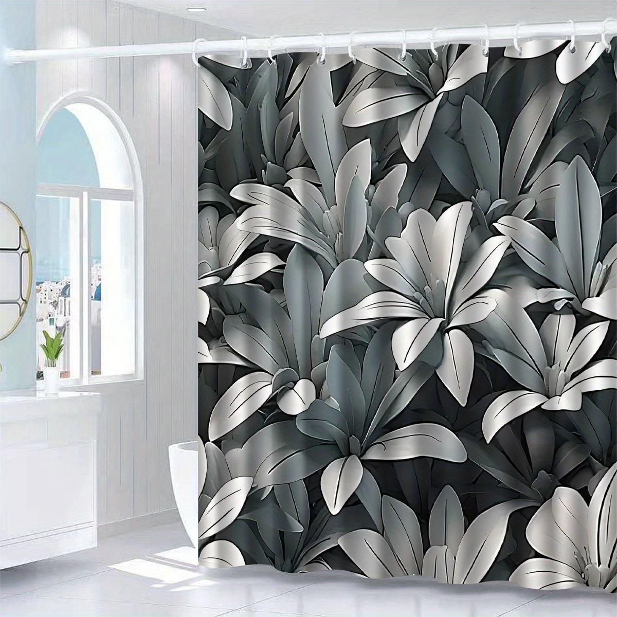 

1pc black and gray tropical leaf pattern shower curtain, polyester fabric, machine washable, suitable for bathroom decoration 90X180cm
